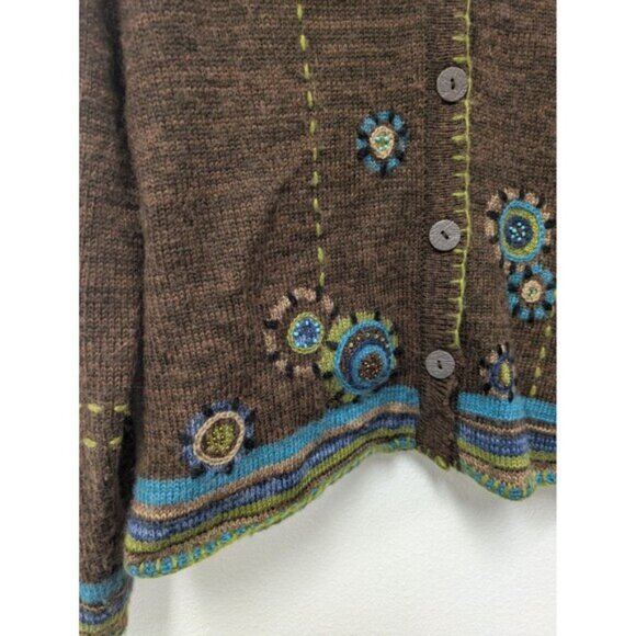Vintage Icelandic Design Mohair Wool Alpaca Floral Crochet Sweater Cardigan sz L - Picture 5 of 13
